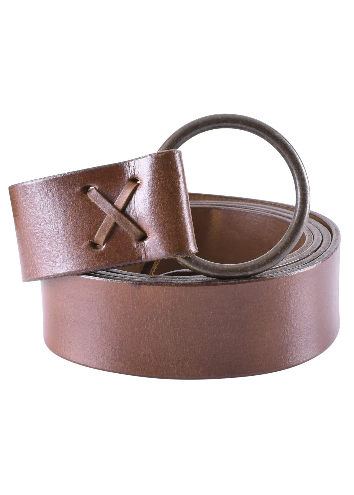 Mittelalter-Ledergürtel m. Messingring 150cm oder 190 cm braun