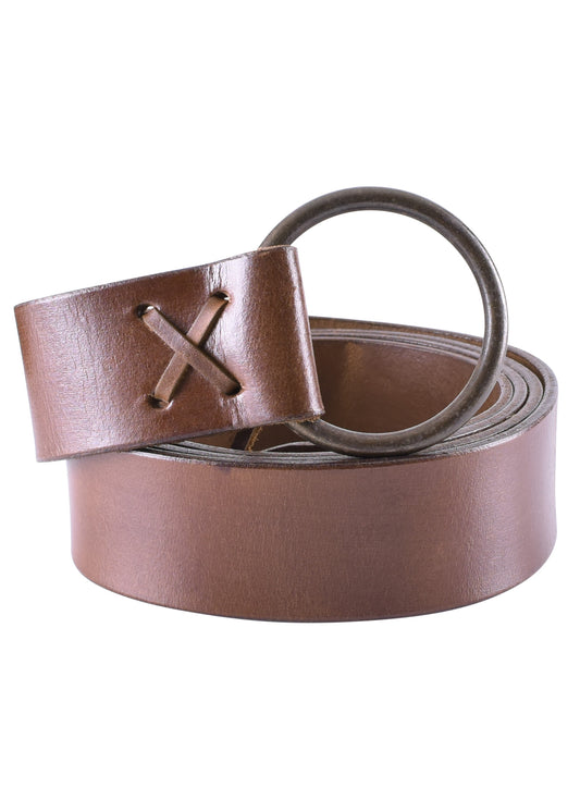 Mittelalter-Ledergürtel m. Messingring 150cm oder 190 cm braun